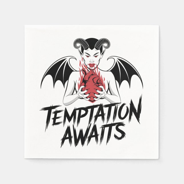 Sinister Gothic Demon Design - Temptation Awaits  Napkin (Front)