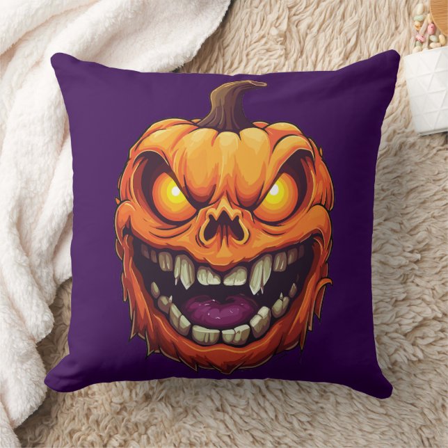 Sinister Grinning Pumpkin Head Cushion (Blanket)