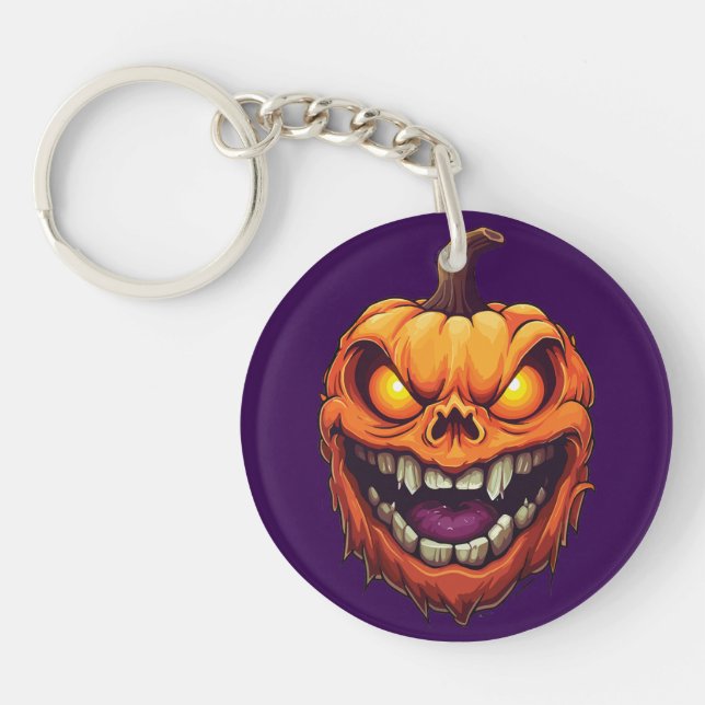 Sinister Grinning Pumpkin Head Key Ring (Front)