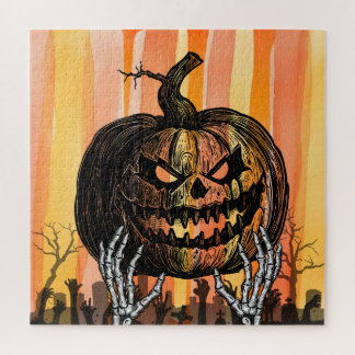 Sinister Jack-o-lantern Graveyard Horror Jigsaw Puzzle