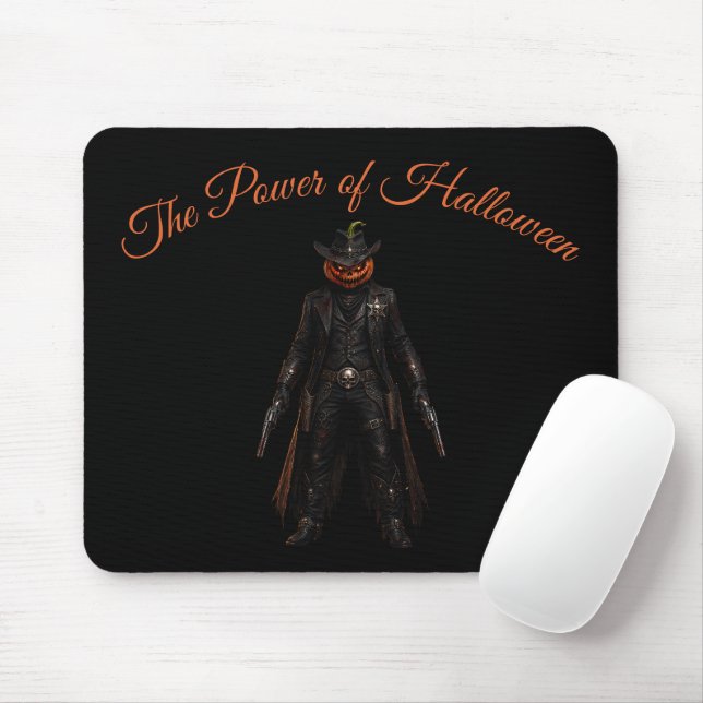 Sinister Pumpkin Sheriff Cowboy Jack-o'-Lantern Gr Mouse Pad (With Mouse)