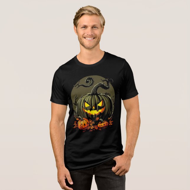 Sinister Pumpkin Trio Halloween Artwork Tri-Blend Shirt (Front Full)