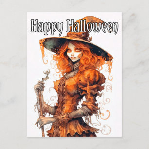 Sinister Salem Witch Illustration Happy Halloween Postcard