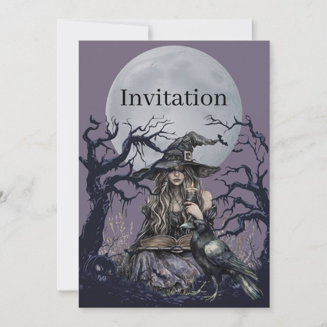 Sinister Witch Casting a Spell in a dark Forest Invitation (Front)