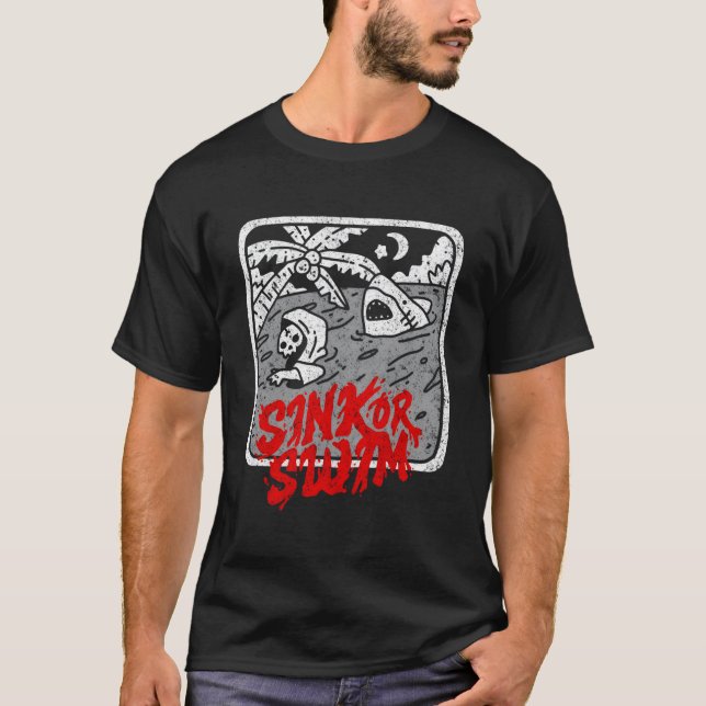 Sink Or Swim Gothic Surfer Tarot Satanic Witch Got T-Shirt (Front)
