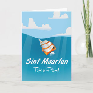 Sint Maarten holiday travel poster cartoon. Card
