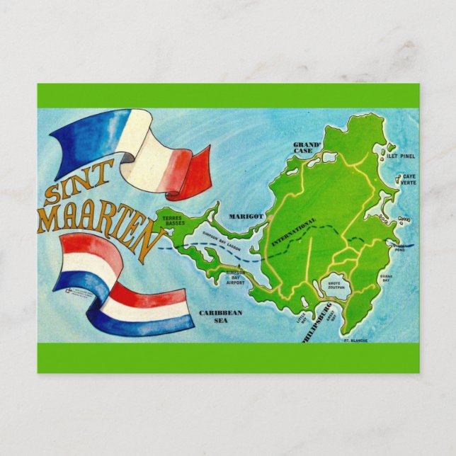 Sint Maarten Island Postcard Map  (Front)
