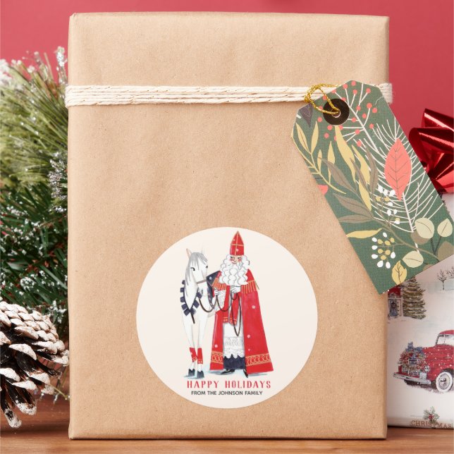 Sinterklaas & Amerigo  Classic Round Sticker (Holiday)