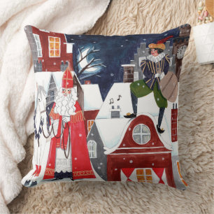 Sinterklaas and Piet on the roofs of Amsterdam Cushion