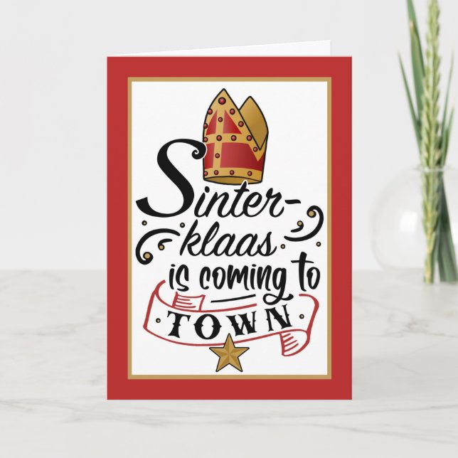 Sinterklaas is Coming to Town with Mitre and Star Card (Front)