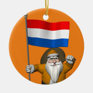 Sinterklaas With Ensign Of The Netherlands Ceramic Ornament