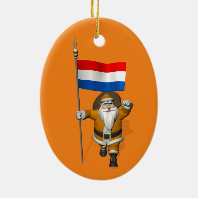 Sinterklaas With Ensign Of The Netherlands Ceramic Ornament (Back)