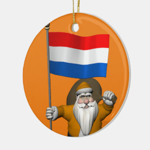 Sinterklaas With Ensign Of The Netherlands Ceramic Ornament