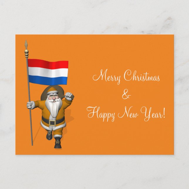 Sinterklaas With Ensign Of The Netherlands Holiday Postcard (Front)