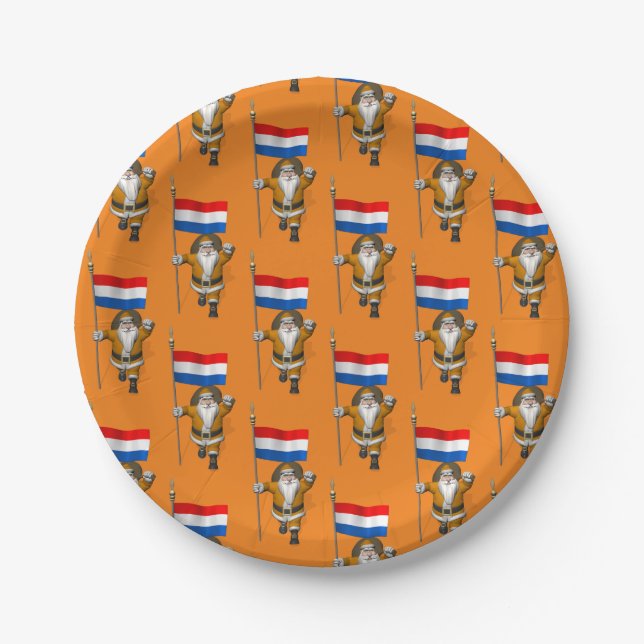 Sinterklaas With Ensign Of The Netherlands Paper Plate (Front)
