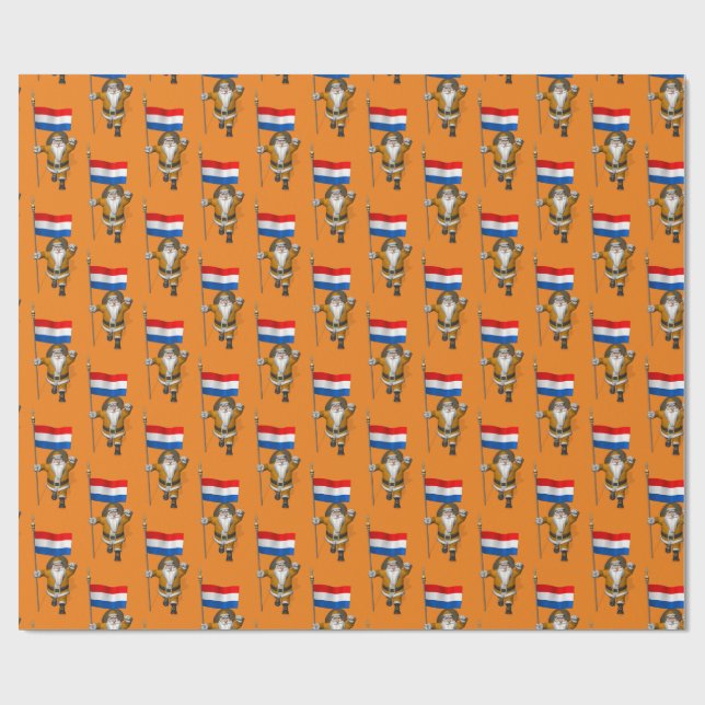 Sinterklaas With Flag Of The Netherlands Wrapping Paper (Flat)