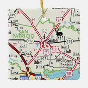 Sinton TX Road Map Ceramic Ornament