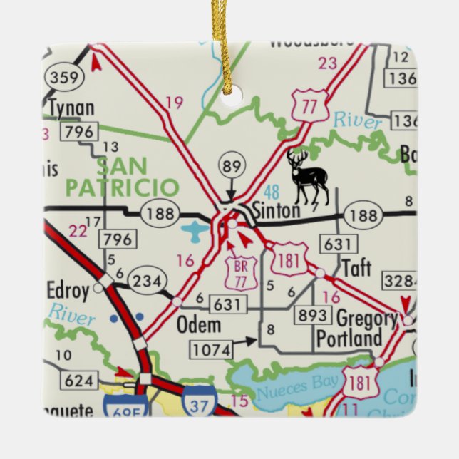 Sinton TX Road Map Ceramic Ornament (Front)
