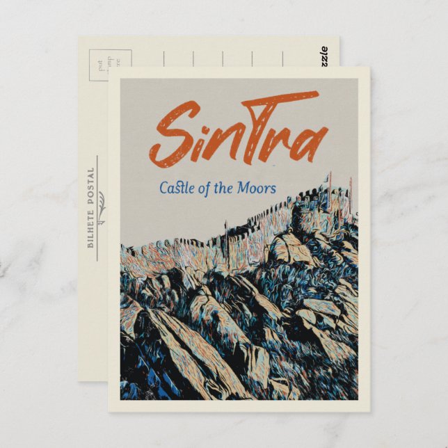 Sintra Moors castle illustration Portugal Postcard (Front/Back)