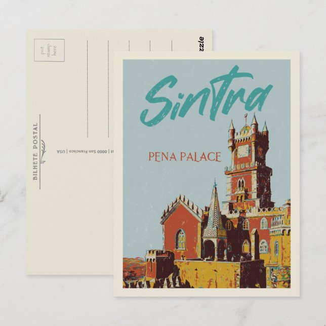 Sintra Pena's palace illustration Portugal Postcard (Front/Back)