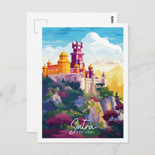 Sintra Portugal vintage travel place illustration Postcard (Front/Back)