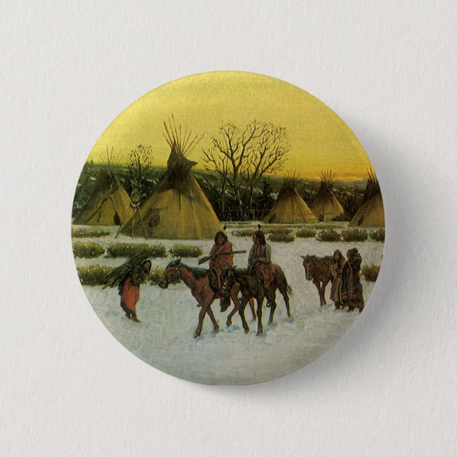 Sioux Camp at Wounded Knee by John Hauser 6 Cm Round Badge (Front)