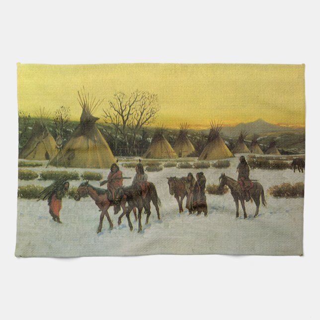 Sioux Camp at Wounded Knee by John Hauser Tea Towel (Horizontal)
