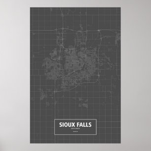 Sioux Falls, South Dakota (white on black) Poster