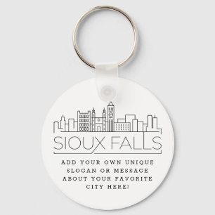 Sioux Falls Stylised Skyline   Custom Slogan Key Ring
