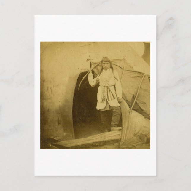 Sioux Hunter with Bow by Tee Pee Postcard (Front)