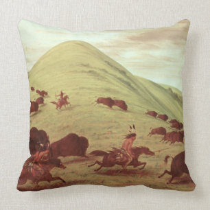Sioux Indians hunting buffalo, 1835 (oil on canvas Cushion