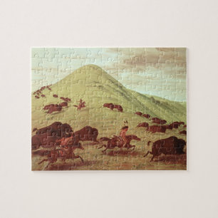 Sioux Indians hunting buffalo, 1835 (oil on canvas Jigsaw Puzzle