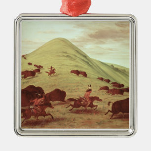 Sioux Indians hunting buffalo, 1835 (oil on canvas Metal Tree Decoration