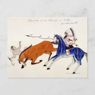 Sioux warrior Aintka Mato unhorsing rival Postcard