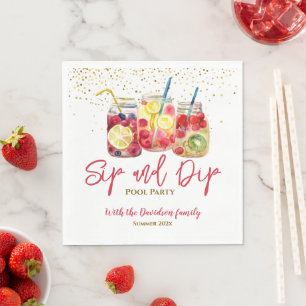 Sip and Dip Fruit Cocktail Pool Party Napkin
