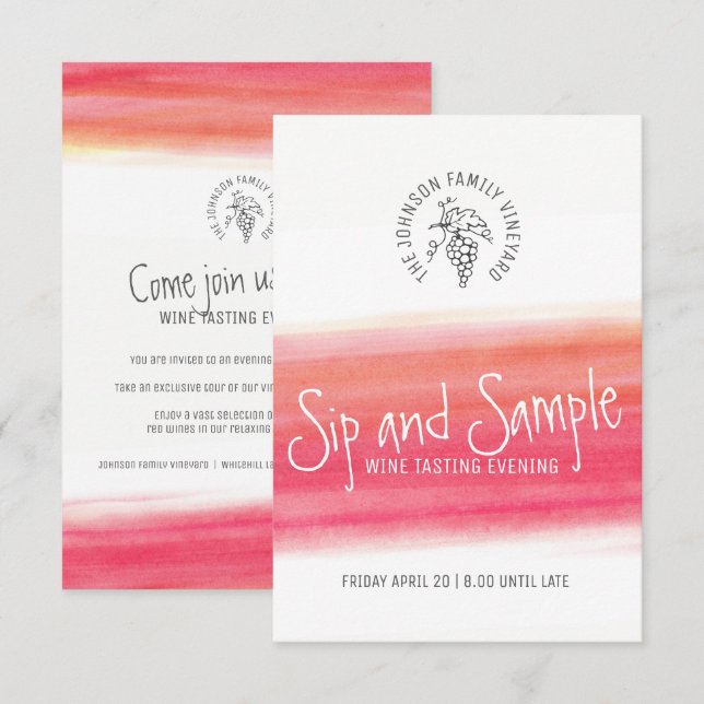 Sip and sample red wine tasting invitations (Front/Back)