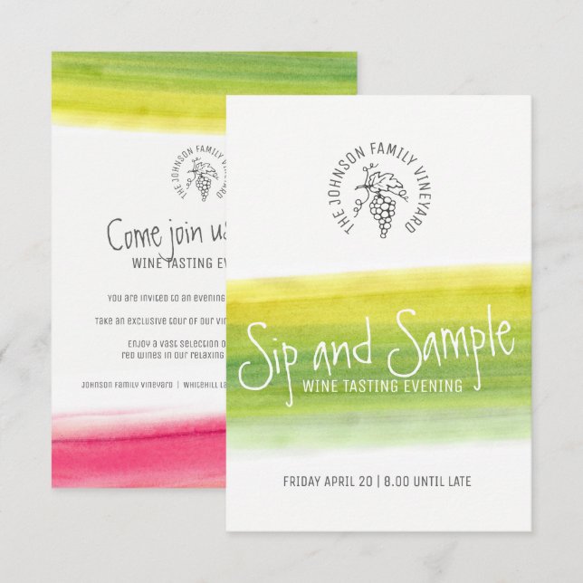 Sip and sample wine tasting invitations (Front/Back)
