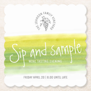 Sip and sample wine tasting paper coasters