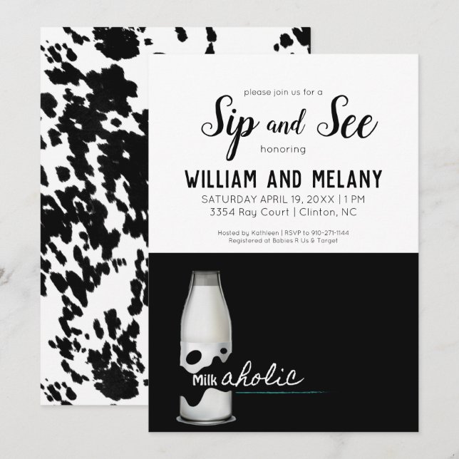 Sip and See: A "Milkaholic" Coed Baby Shower Invitation (Front/Back)