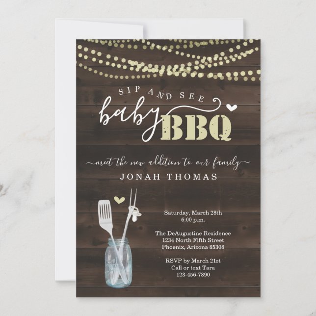 Sip and See Baby BBQ Invitation - Baby Q Barbeque (Front)