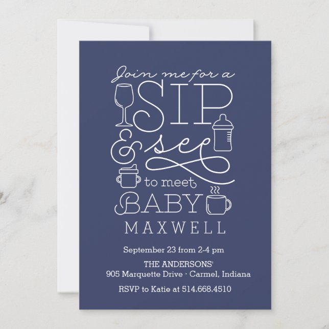 Sip and See Baby Shower Invitations (Front)