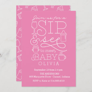 Sip and See Baby Shower Invitations Girl