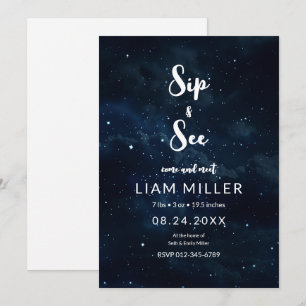 Sip and See Baby Shower Starry Night Minimalist Invitation