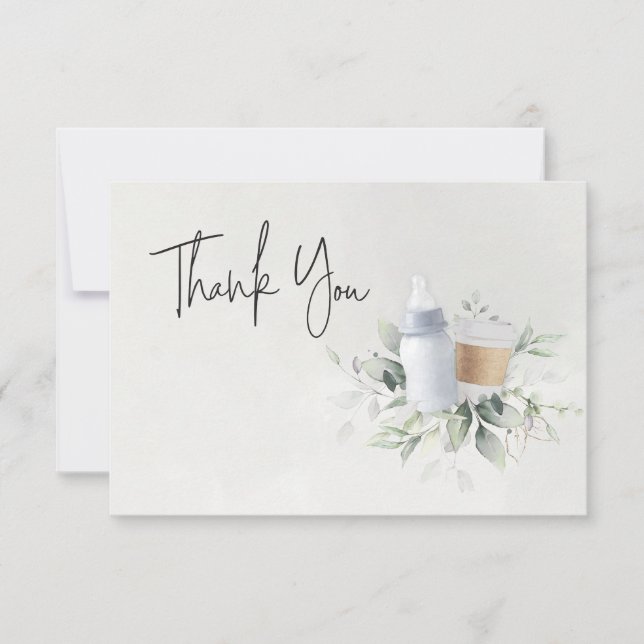 Sip and See Coffee Baby Shower Thank You Card Blue (Front)