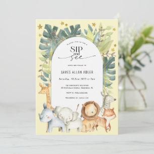 Sip and see cute safari gender neutral shower invitation