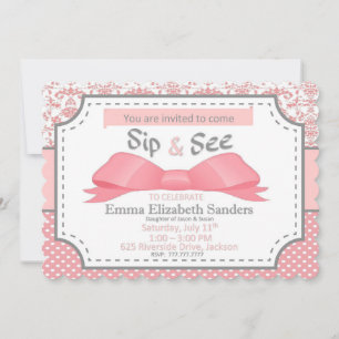 Sip and See for Girl Baby with Bow Pink and Grey
