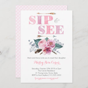 Sip and See Meet New Baby Girl Party Invitation