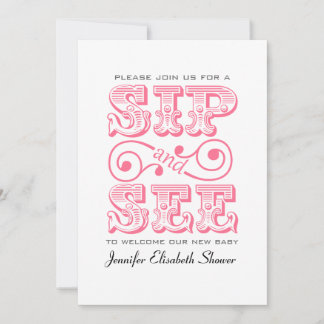 Sip And See Party Pink Baby Shower Invitation