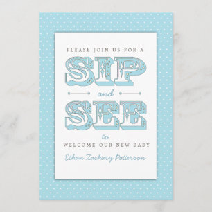 Sip and See Sweet Baby Boy in Blue Invitation