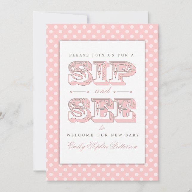 Sip and See Sweet Baby Girl in Pink Invitation (Front)